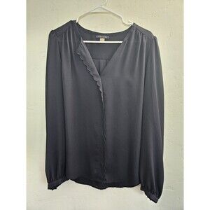 Tommy Hilfiger Women's Long Sleeve V Neck Blouse, Navy, SIze L